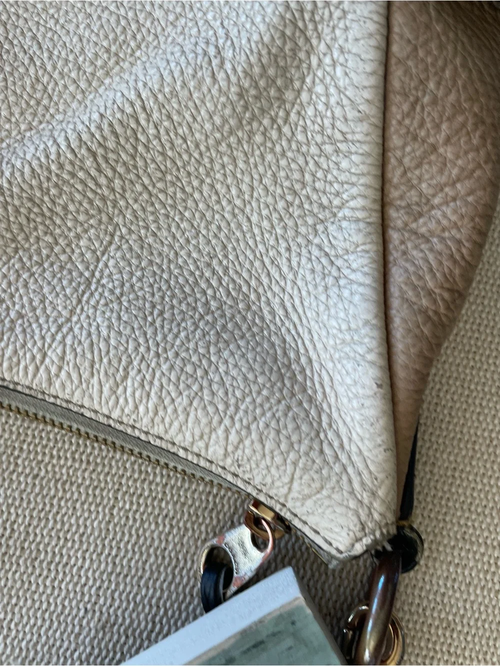 Coach Pennie Pebbled Leather Crossbody Shoulder Bag in Cream and Brown